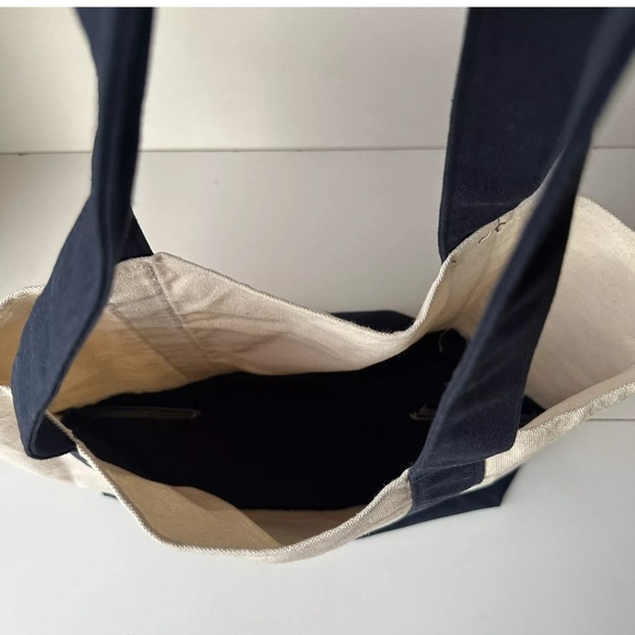 Trader Joe's Reusable Canvas Eco Tote Bag Heavy Duty Bag Blue White Brand - Picture 5 of 6